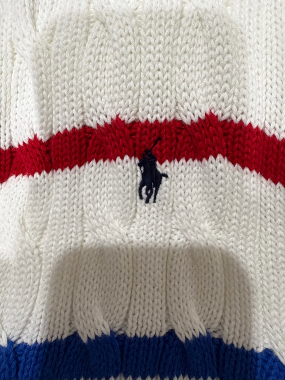 US Open, Polo by Ralph Lauren White Cable-Knit Cardigan with Multicolor Stripes